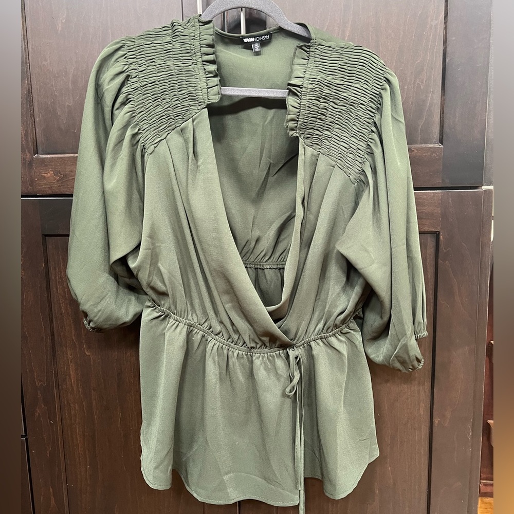 Fashion move faux wrap peplum blouse